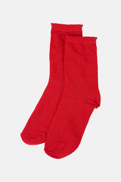 Rode sokken van PIECES® met glinsterende textuur en gegolfde boorden.