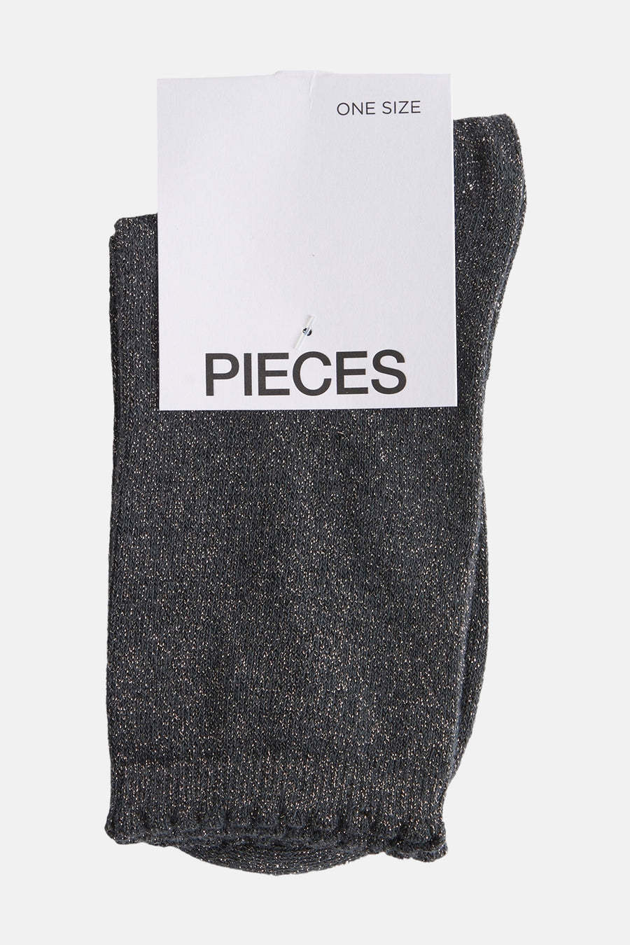 Grijze sokken van PIECES, met glitterdraad en een subtiele ribbeltextuur.