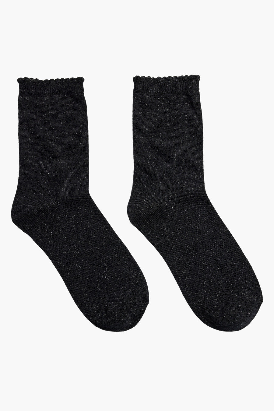 Zwarte sokken van PIECES® met een glittereffect en een gekartelde rand.
