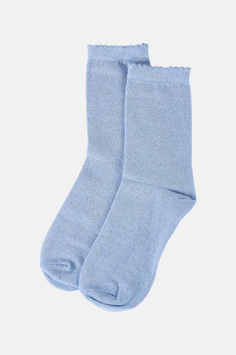 Chaussettes bleues de PIECES® avec de subtils paillettes et un bord festonné.