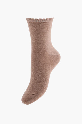 Chaussettes beige de PIECES® avec texture pailletée et ourlet ondulé.