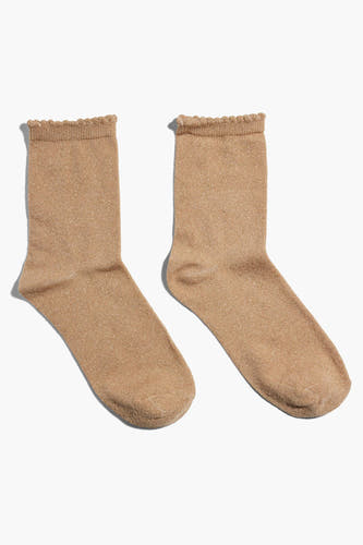 Beige sokken van PIECES® met glittertextuur en een golvende rand.