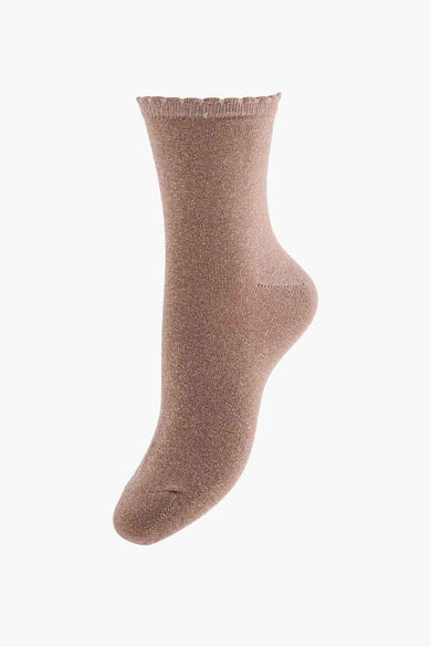 Beige sok met gerimpelde boord van PIECES®, fijne ribstructuur, zijdelingse weergave