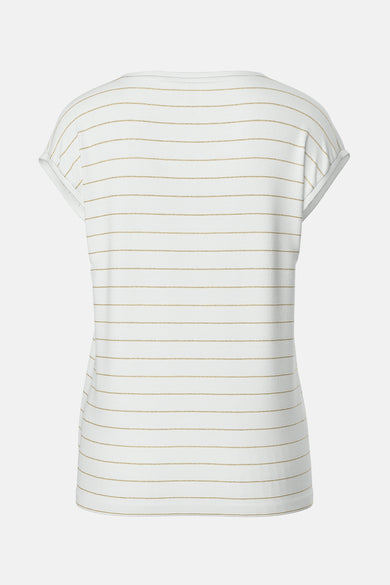 Wit T-shirt met korte mouwen van PIECES® met goudkleurige strepen.