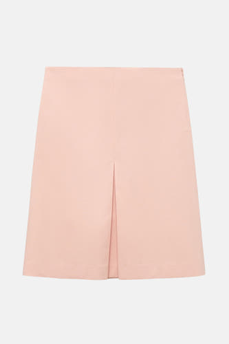Roze rok 3/4 van MANGO, met een split aan de achterkant, effen kleur en een blinde rits aan de zijkant.
