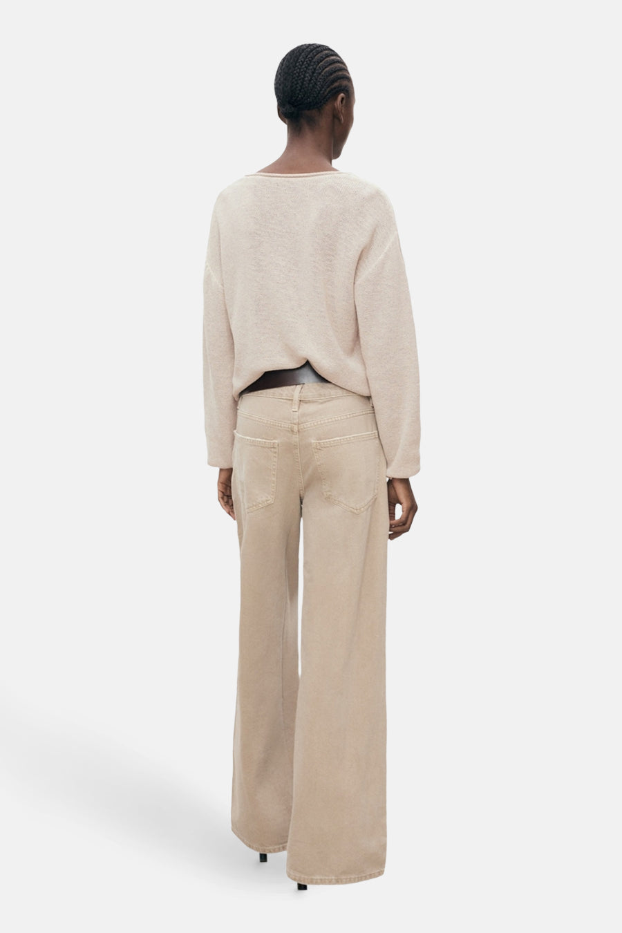 Pull à col en V - beige - MANGO