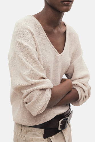 Pull à col en V - beige - MANGO