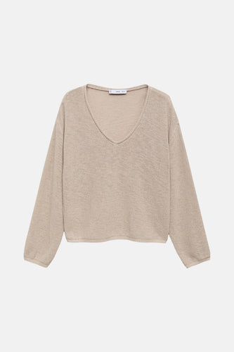 Pull à col en V - beige - MANGO