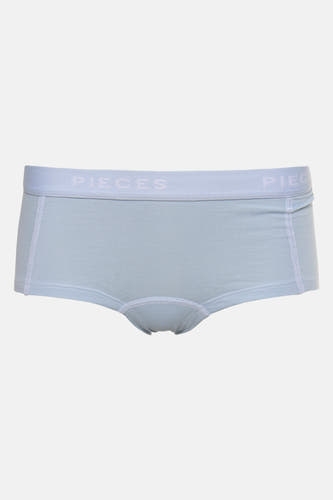 Shorty bleu de PIECES®, dos, avec taille élastique à logo de la marque.