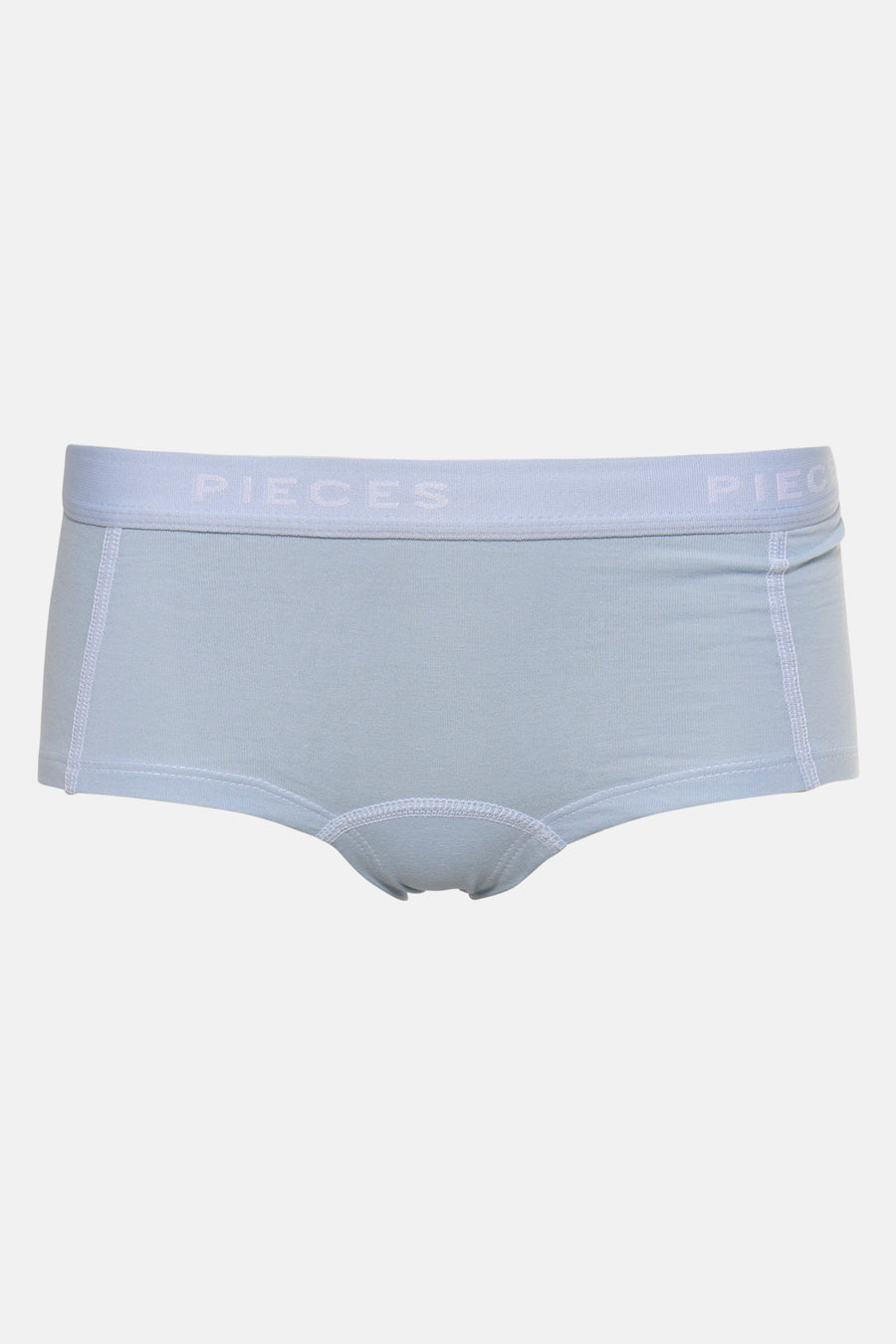 Shorty bleu de PIECES®, dos, avec taille élastique à logo de la marque.