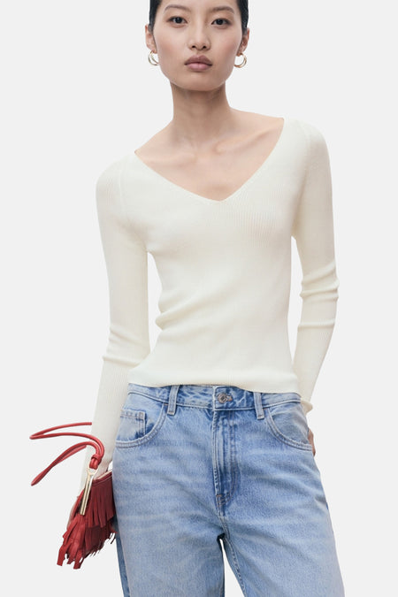 Pull met ronde hals - wit