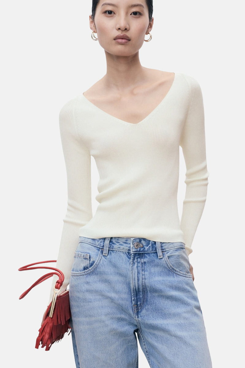 Pull met ronde hals - wit