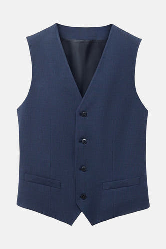 Blauw gilet van MANGO, met knoopsluiting en subtiele zakken.