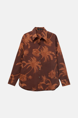 Chemise brune à longues manches de MANGO, avec un motif de palmiers.