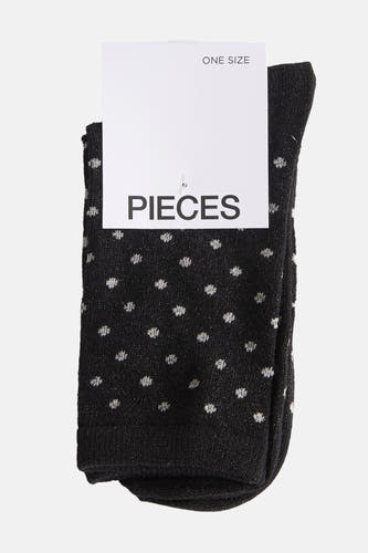 Zwarte sokken van PIECES, met zilverkleurige glitter details en gestippeld patroon.