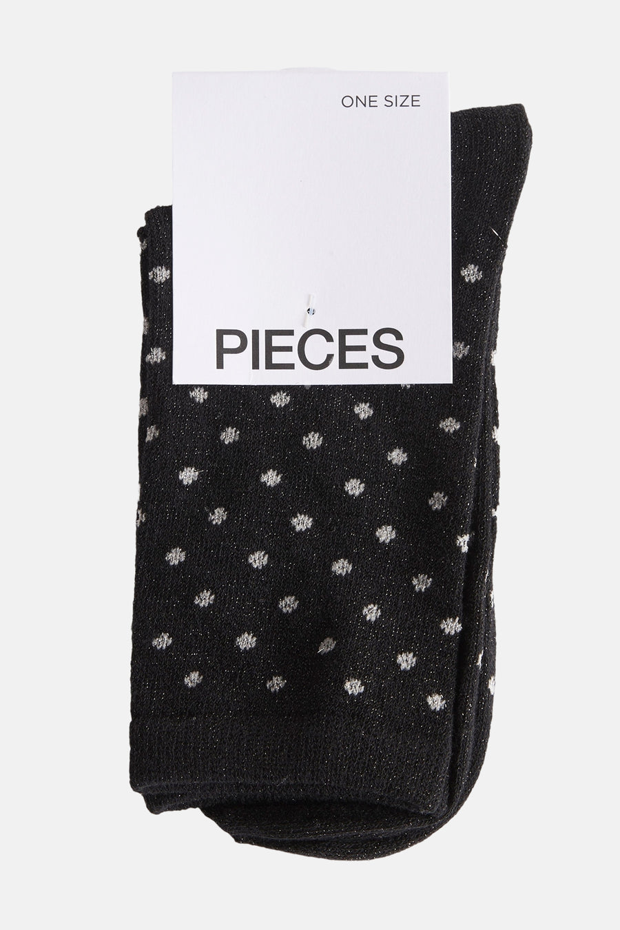 Zwarte sokken van PIECES, met zilverkleurige glitter details en gestippeld patroon.