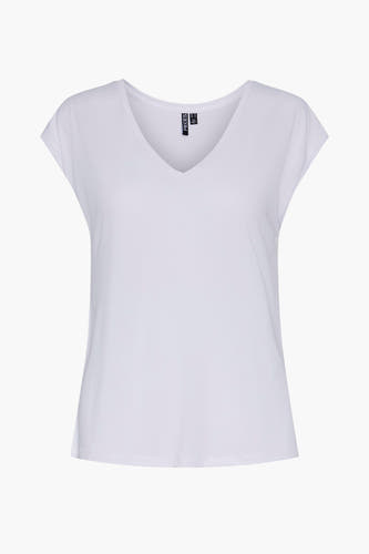 Wit T-shirt met korte mouwen van Pieces, zonder patroon en met V-hals.