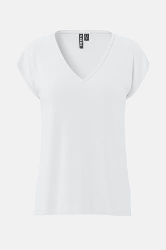 Wit T-shirt met korte mouwen van PIECES met een V-hals.