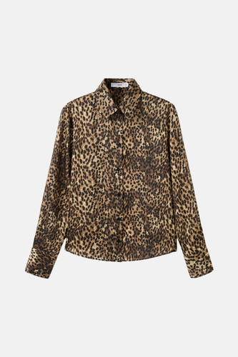 Multikleurig hemd met lange mouwen van MANGO, met een luipaardprint over het hele oppervlak.