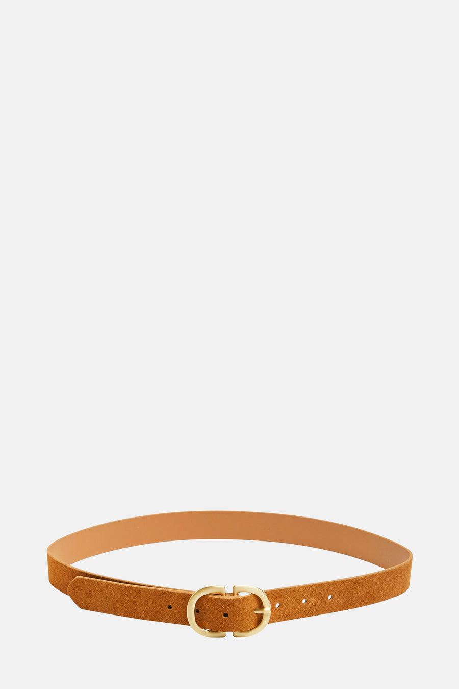 Ceinture brune de PIECES avec une boucle dorée et des broderies.