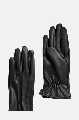 Zwarte handschoenen van PIECES®, getoond in een platte lay met de handpalmen naar boven gericht.