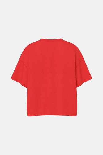 Rood T-shirt met korte mouwen van PIECES®, effen stof met een losse pasvorm, rugzijde.