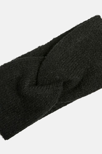 Zwarte oorwarmer van PIECES®, met gekruist detail in gebreide textuur.