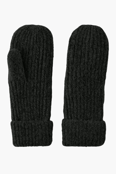 Zwarte handschoenen van PIECES®, gebreid met een ribbelpatroon.