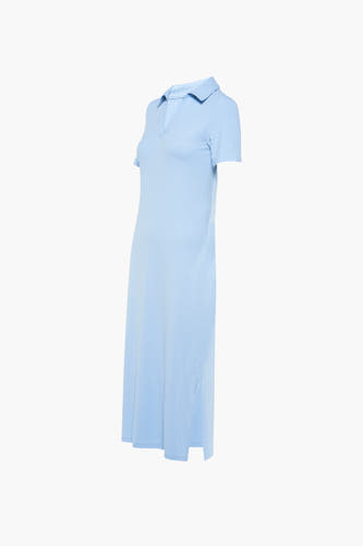 Robe bleue à manches courtes de PIECES®, avec une texture rayée et un col.