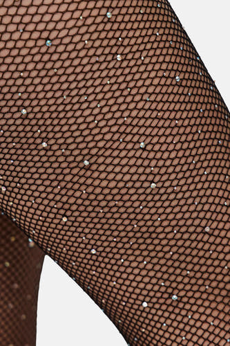Panty noir de PIECES® avec motif filet et strass,,-up.