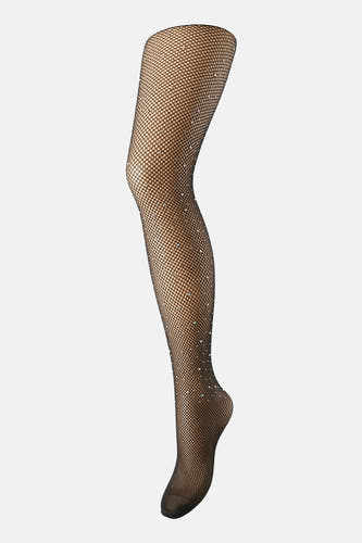 Panty noir de Pieces avec un motif en filet et des petites pierres scintillantes.