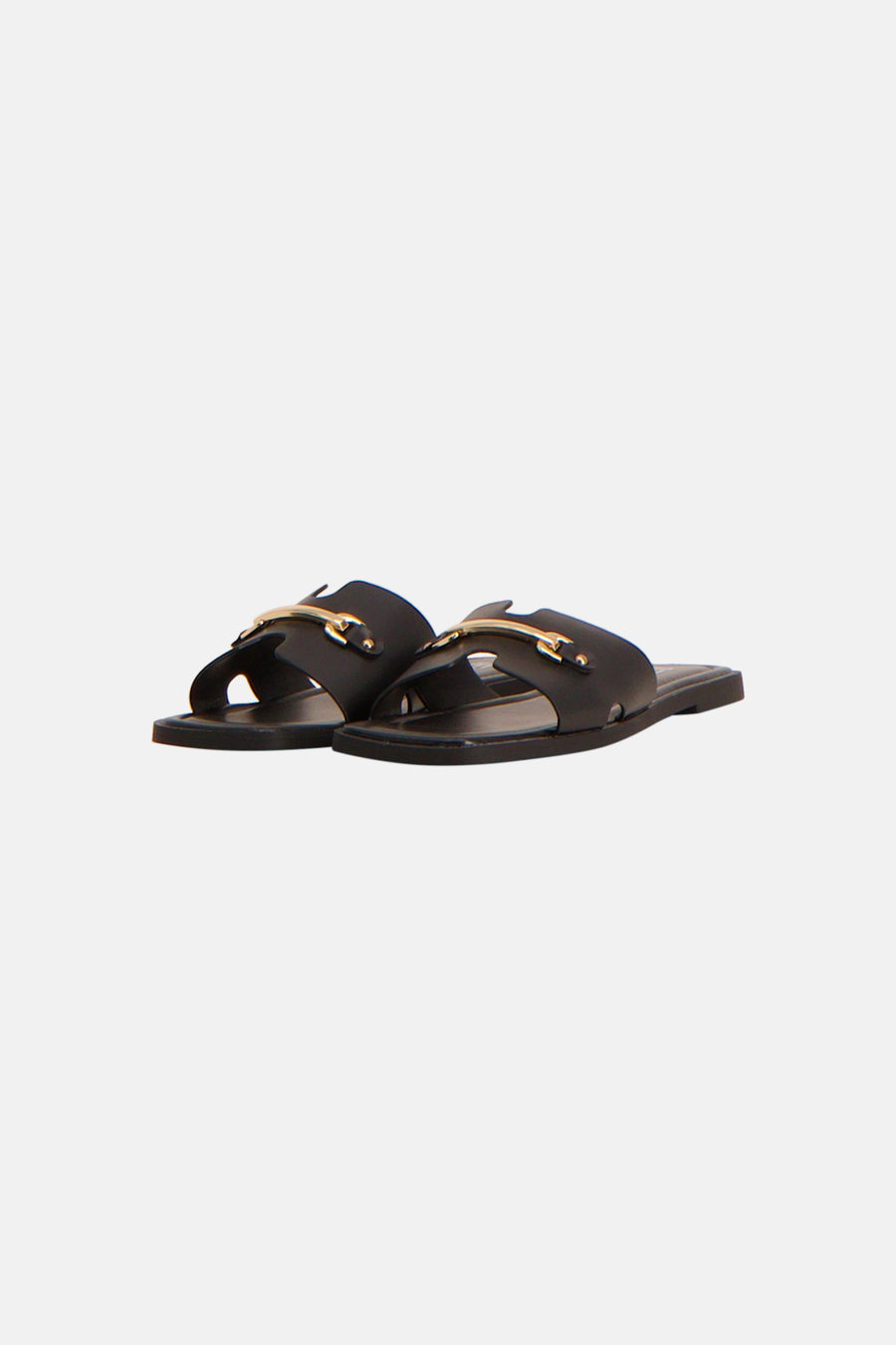 Tongs noirs PIECES®, deux placés côte à côte, vus de dos.