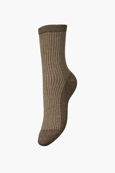 Chaussettes brunes de PIECES® avec paillettes et côtes verticales.