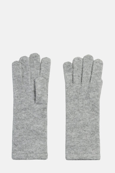 Grijze handschoenen van PIECES met aparte vingers en een fijn gebreide textuur.