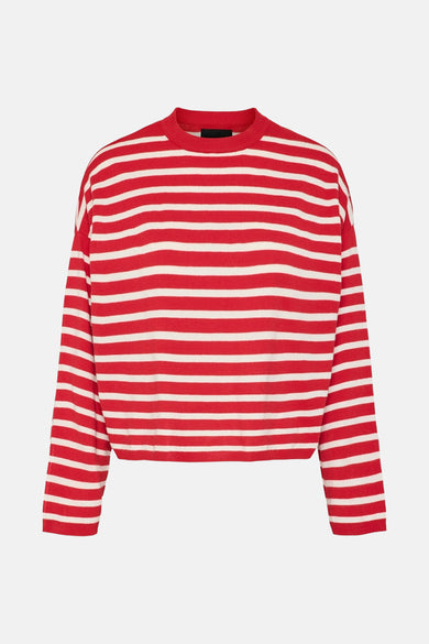 T-shirt rouge avec col rond de PIECES®, à motif rayé.