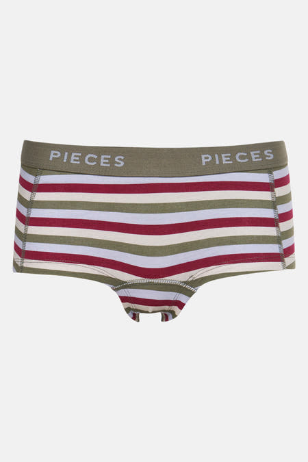 Multikleurige shorty van Pieces met een gestreept patroon in rood, wit en groen.