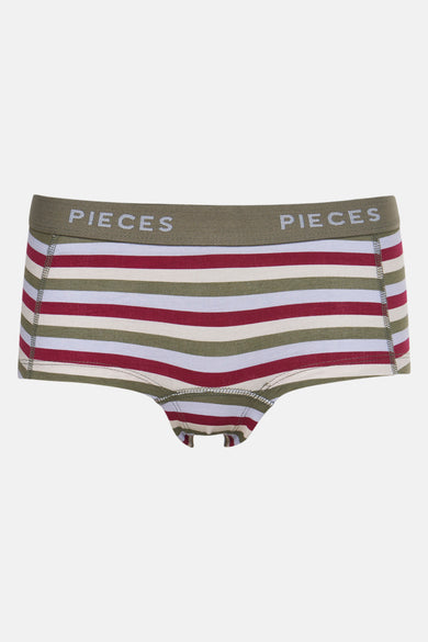 Multikleurige shorty van Pieces met een gestreept patroon in rood, wit en groen.
