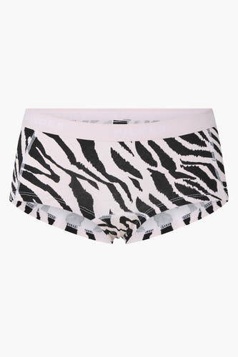 Roze shorty van PIECES® met een zebraprint in zwart-wit.