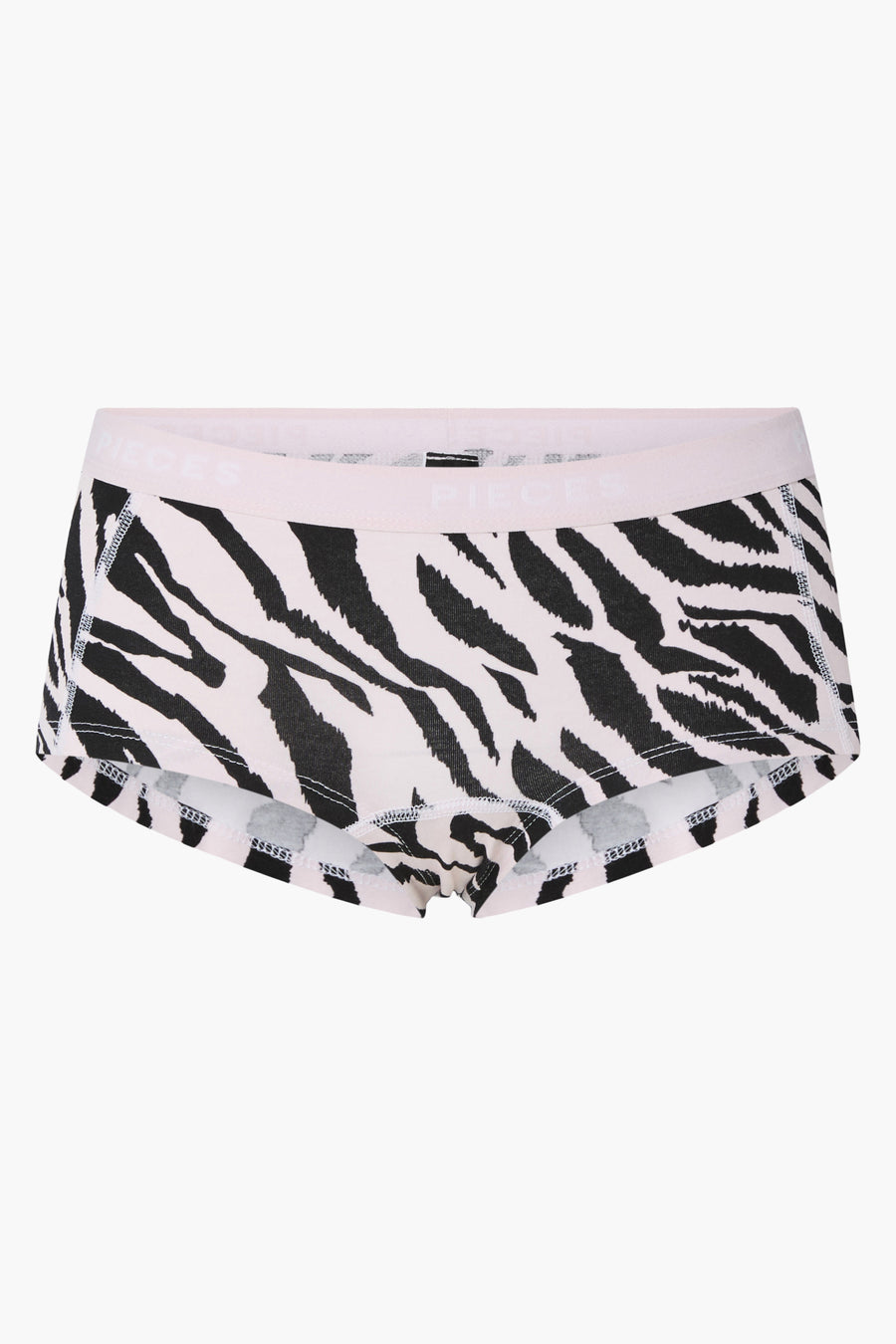 Roze shorty van PIECES® met een zebraprint in zwart-wit.
