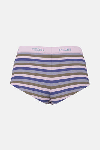Multikleurige shorty van PIECES, met een gestreept patroon in roze, blauw, grijs en kaki.