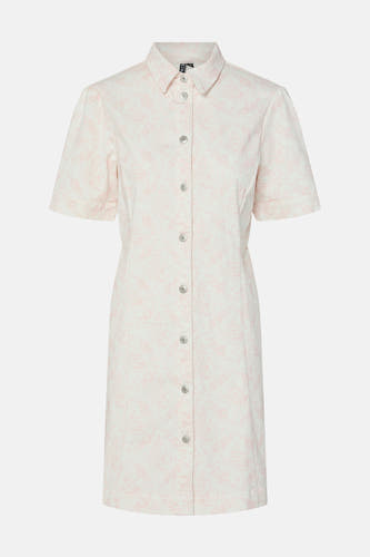 Robe rose à manches courtes de PIECES, avec fermeture à boutons et imprimé de subtiles fleurs roses.
