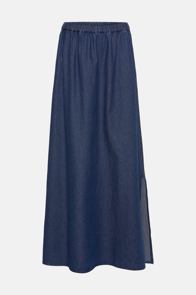 Jupe en denim de PIECES®, avec une ceinture élastique et une fente sur le côté.