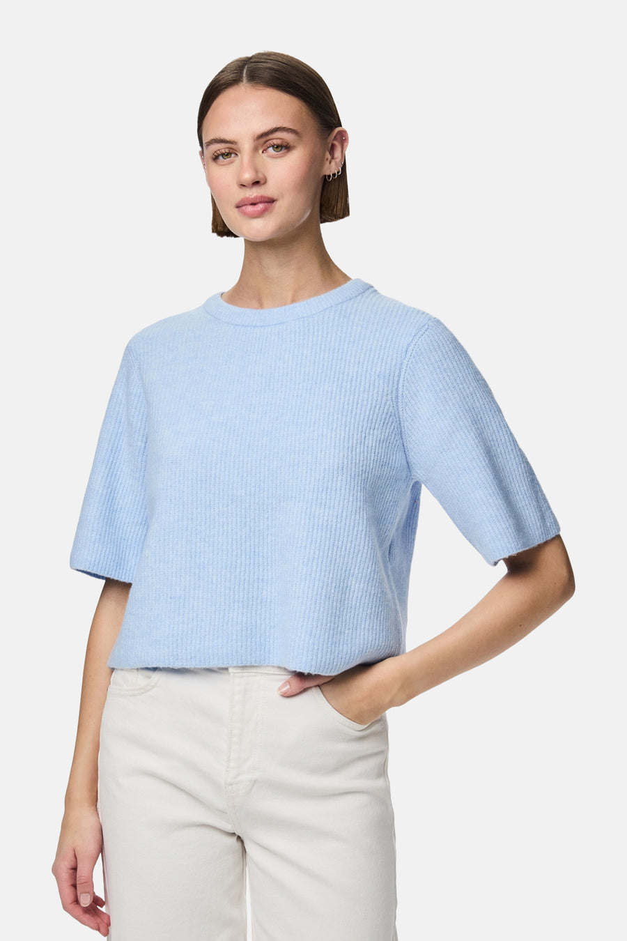 Pull à col rond - Bleu clair - PIECES®