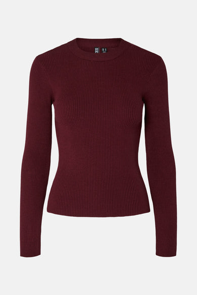 Gilet Bordeaux avec col rond de PIECES®, en fine maille.