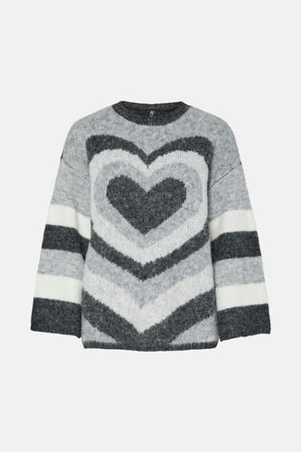 Sweat-shirt gris avec col rond de PIECES®, doté d'une transition de couleur en forme de cœur et de rayures horizontales.