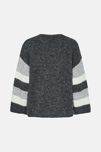 Sweat-shirt gris avec col rond de PIECES®, avec des détails rayés sur les manches.