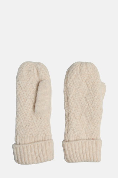 Beige handschoenen van PIECES®, met een chevron patroon en een omgeslagen rand.