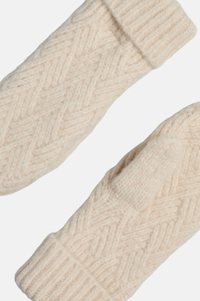 Beige handschoenen van PIECES®, met een gebreide textuur en visgraatpatroon.