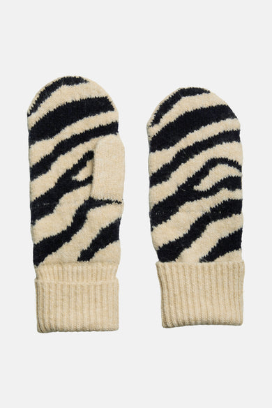 Multikleurige handschoenen van PIECES® met een opvallend zebra strepenpatroon en een gebreide textuur.
