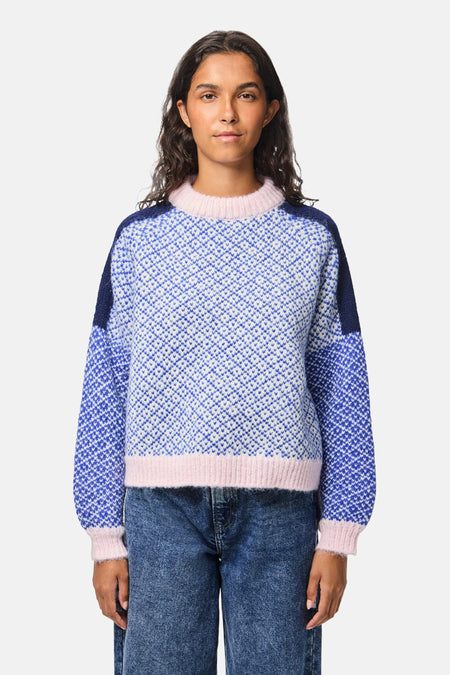 Trui met ronde hals blauw - PIECES®